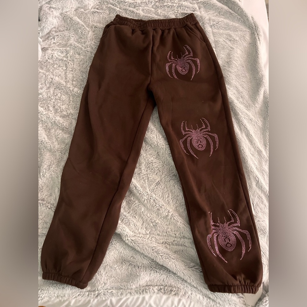 Pink Rhinstone Brown Spider Sweatpants